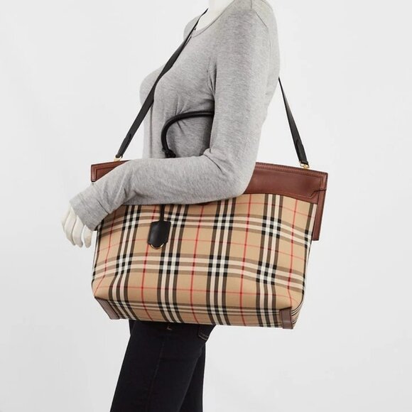 Burberry Vintage Check Canvas/Leather Medium Society Top Handle Bag - Picture 1 of 12